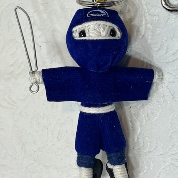 TWO Ninja String Doll Keychain Toys w/Swords Royal Blue/Blue 2.5" x 3" NEW - Picture 11 of 11